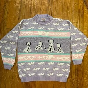 Vintage 80s Adele Knitwear Pastel Dalmation Puppy Sweater